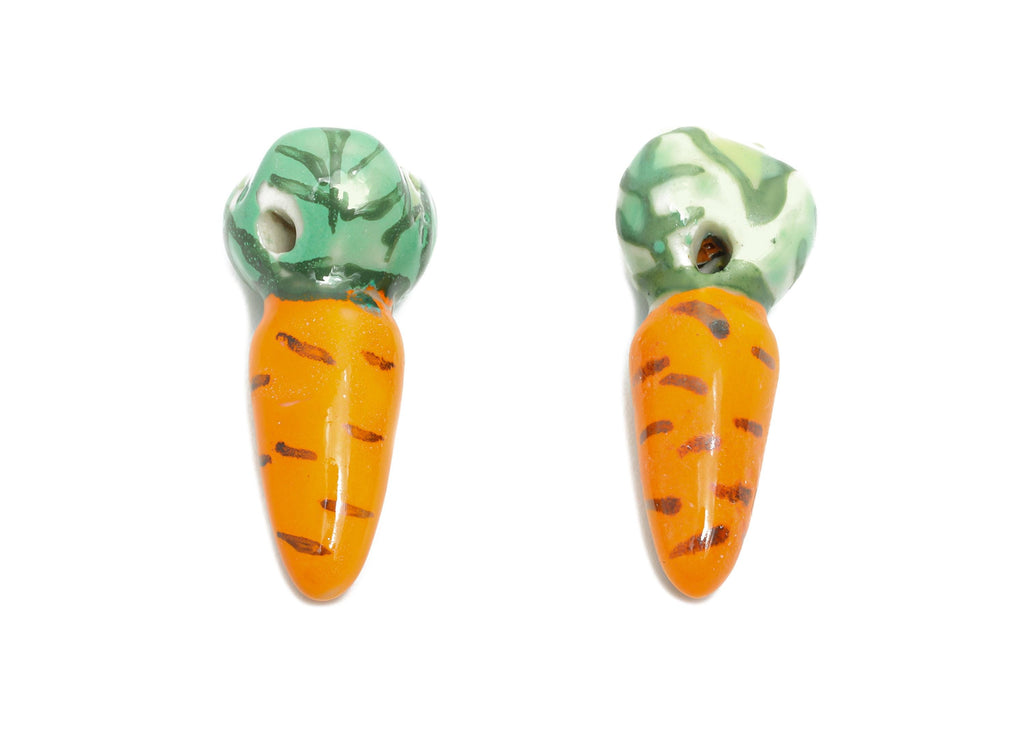 Glazed Ceramic Carrot Beads - Carrot Ceramic Bead - Hand-Painted Ceramic Carrot Bead - DIY Jewelry Making Carrot Bead - 24x10x10mm - NS2763 - DOMEDBAZAAR