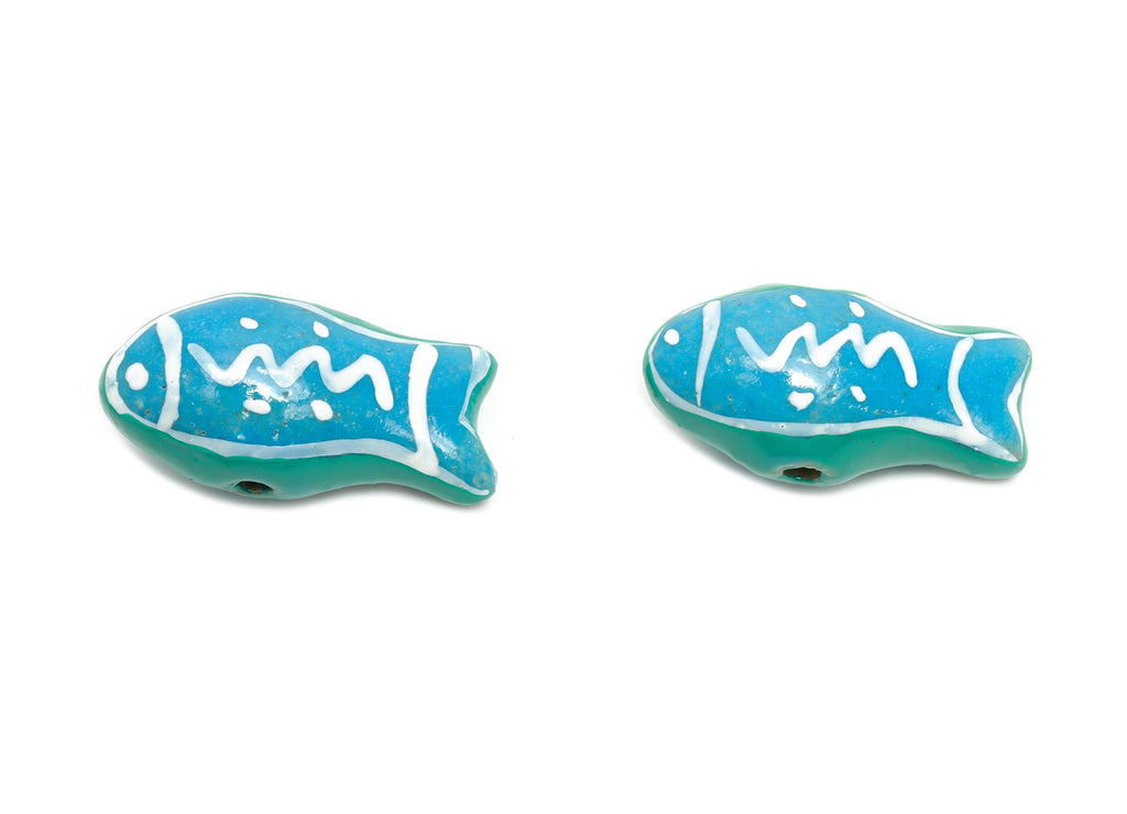 Glazed Ceramic Fish Bead - Colorful Craft Beads for Necklace or Bracelet - Marine Life Bead - Handmade Jewelry Making - 21x11x9mm - NS2849 - DOMEDBAZAAR