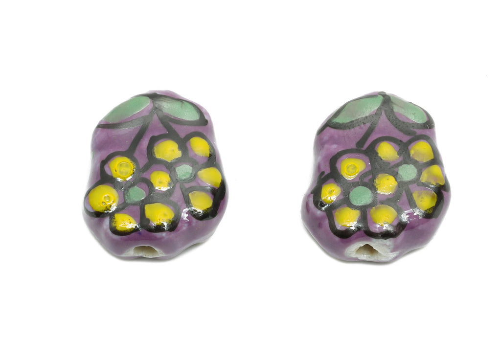 Glazed Ceramic Flower Beads - Daisy Ceramic Bead - Hand-Painted Ceramic Floral Bead - DIY Jewelry Making Nature Bead - 15x13x6.58mm - NS2764 - DOMEDBAZAAR