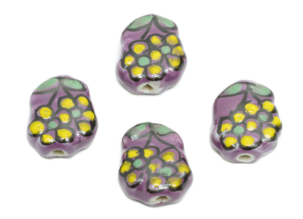 Glazed Ceramic Flower Beads - Daisy Ceramic Bead - Hand-Painted Ceramic Floral Bead - DIY Jewelry Making Nature Bead - 15x13x6.58mm - NS2764 - DOMEDBAZAAR