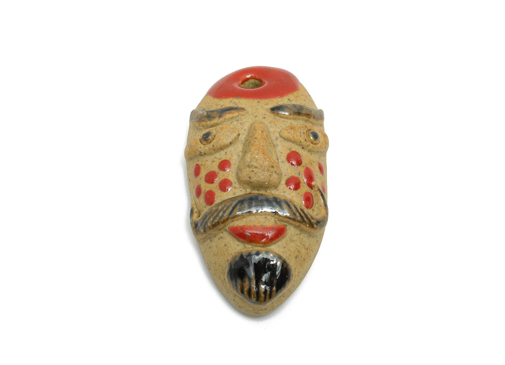 Glazed Ceramic Mask Pendant - Handmade Craft Bead for Necklace - Ethnic Artisan Mask Pendant - Unique Jewelry Component - 52x28x17mm -NS2793 - DOMEDBAZAAR