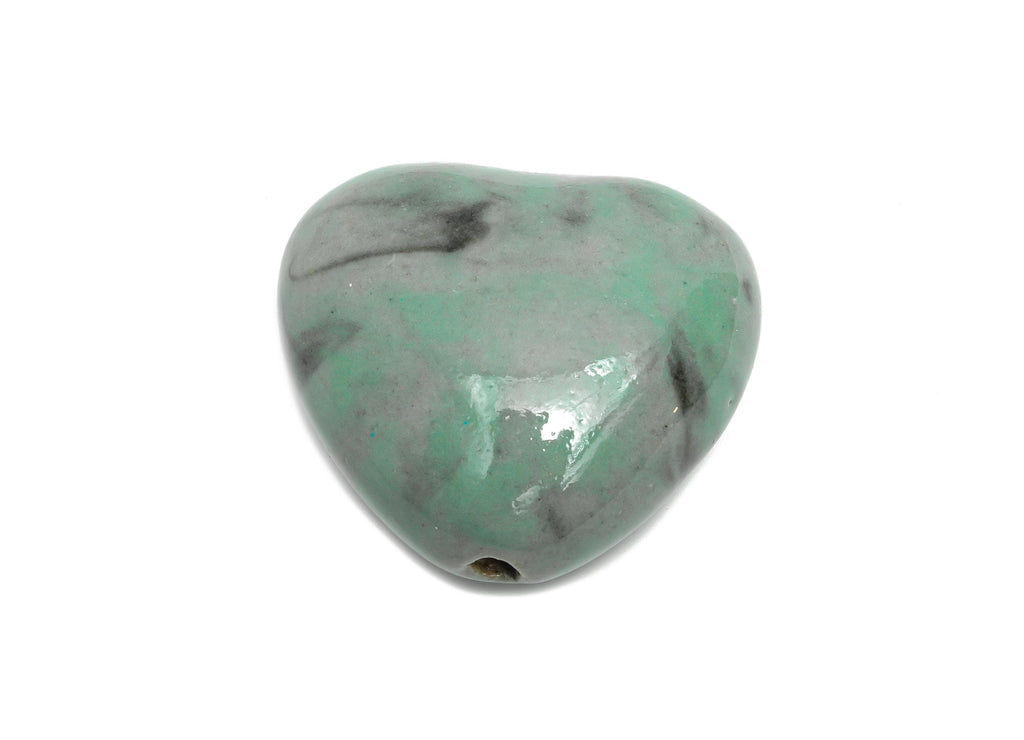 Glazed Ceramic Heart Bead - Artisan Clay Heart Beads for Necklace - Romantic Handmade Heart Bead - Jewelry Making - 32x35.33x18mm - NS2802 - DOMEDBAZAAR