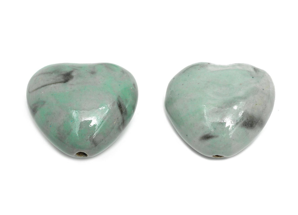 Glazed Ceramic Heart Bead - Artisan Clay Heart Beads for Necklace - Romantic Handmade Heart Bead - Jewelry Making - 32x35.33x18mm - NS2802 - DOMEDBAZAAR
