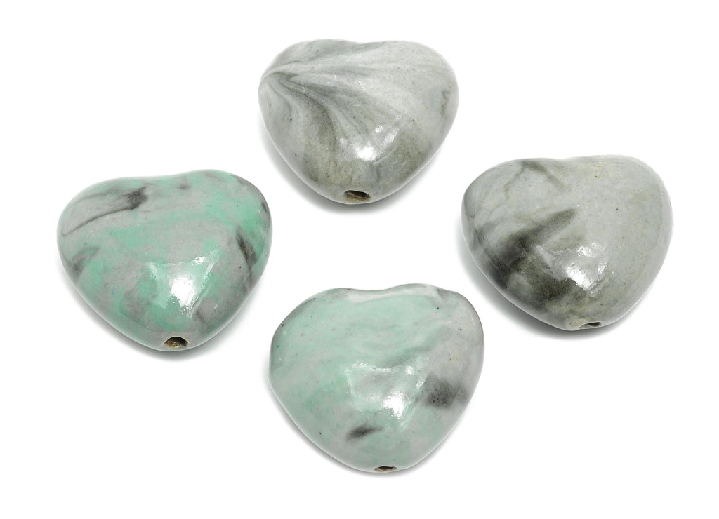 Glazed Ceramic Heart Bead - Artisan Clay Heart Beads for Necklace - Romantic Handmade Heart Bead - Jewelry Making - 32x35.33x18mm - NS2802 - DOMEDBAZAAR