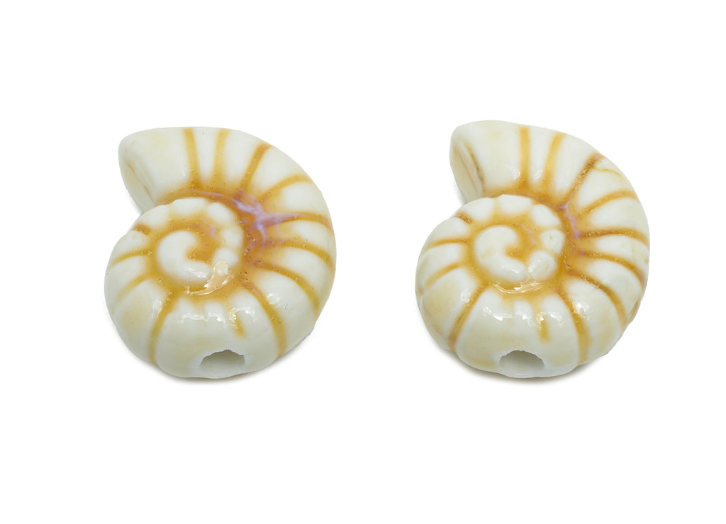 Glazed Ceramic Conch Bead - Craft Spiral Beads for Necklace - Bold Marine Life Beads - DIY Jewelry Making Ocean Charm - 20x16x9mm - NS2804 - DOMEDBAZAAR