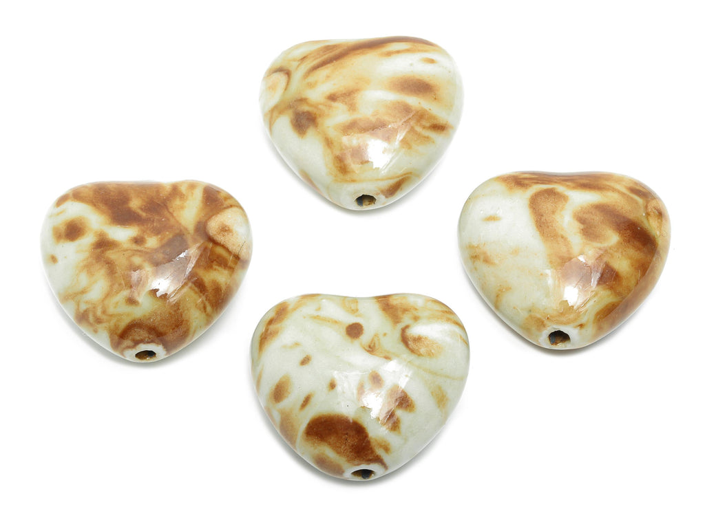 Glazed Ceramic Heart Beads - Whimsical Heart Beads for Necklace - Romantic Handmade Heart Bead - Jewelry Making - 29.9x33x18.78mm - NS2805 - DOMEDBAZAAR