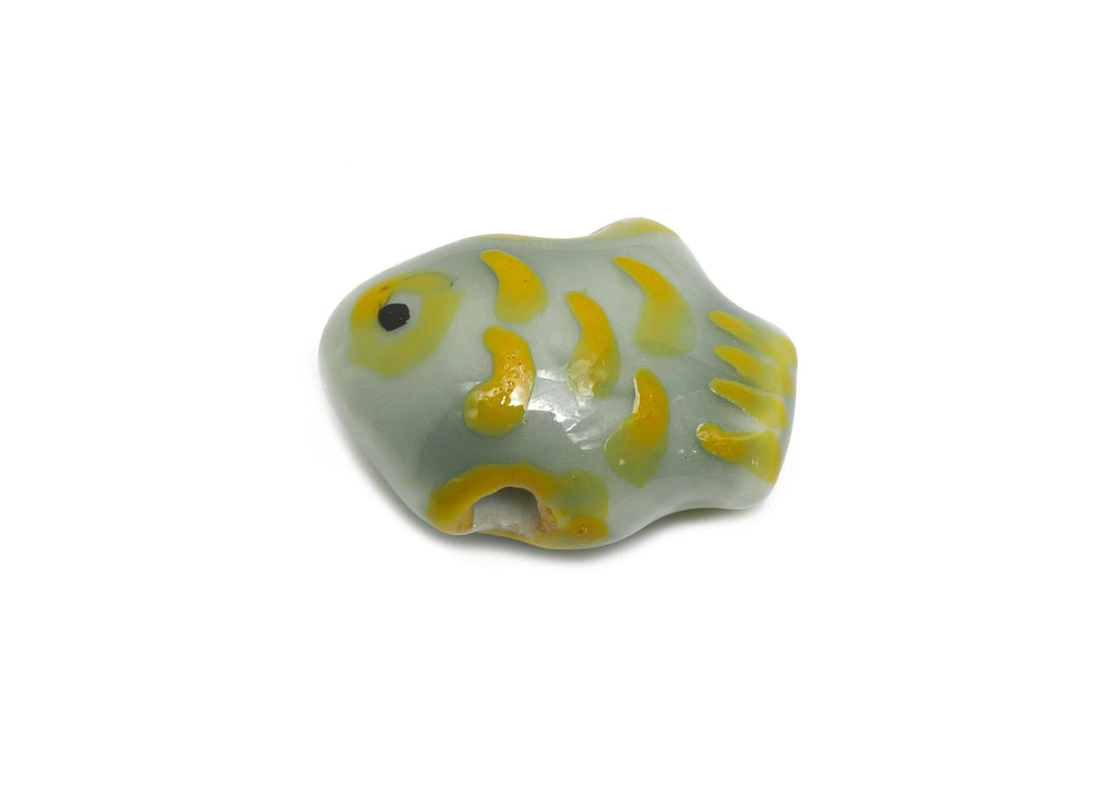 Glazed Ceramic Fish Beads - Colorful Craft Beads for Necklace or Bracelet - Marine Fish Bead - Handmade Kids&#39; Craft - 18x13x8.37mm - NS2765 - DOMEDBAZAAR