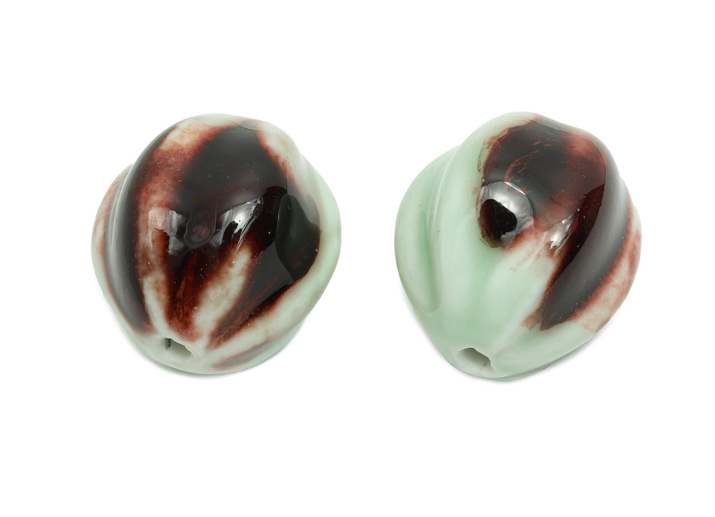 Striped Oval Ceramic Bead - Craft Beads for Necklace or Bracelet - Rustic Artisan - Textured Ceramic  Making Supplies - 27x25x25mm - NS2814 - DOMEDBAZAAR