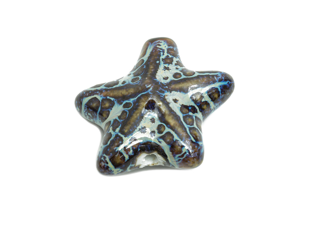 Glazed Ceramic Starfish Beads - Textured Starfish Beads for Necklace - Handmade Marine Beads - Jewelry Component - 37x35.35x15.2mm - NS2842 - DOMEDBAZAAR