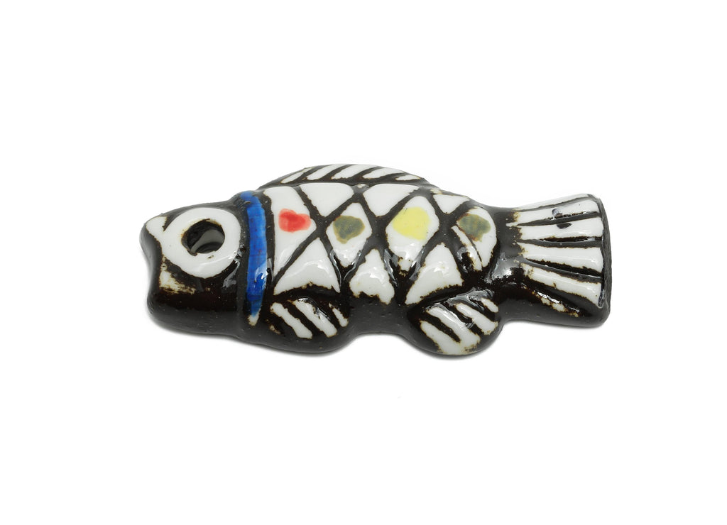 Glazed Ceramic Fish Beads - Black and White Fish Bead - Cute Marine Life Beads - Boho Fish Bead for DIY Jewelry - 56x24x10.93mm - NS2781 - DOMEDBAZAAR