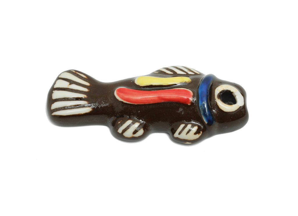 Glazed Ceramic Fish Beads - Black and White Fish Bead - Cute Marine Life Beads - Boho Fish Bead for DIY Jewelry - 61x26x12.54mm - NS2780 - DOMEDBAZAAR
