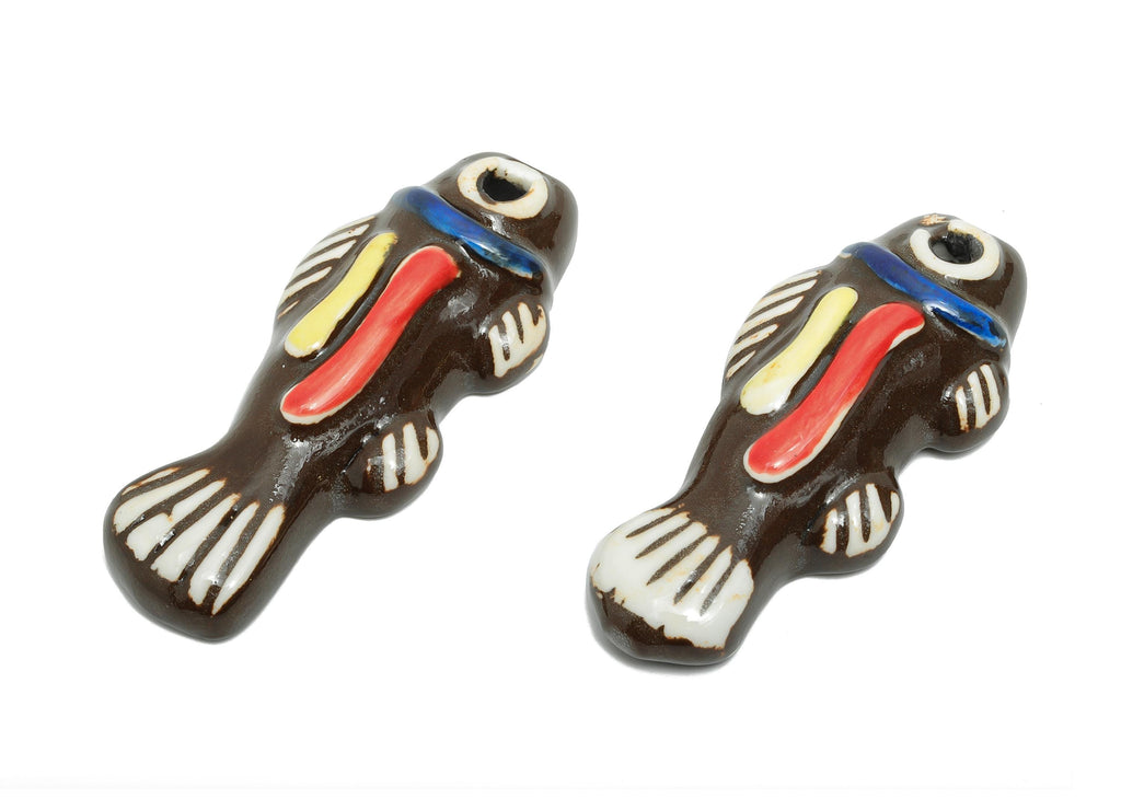 Glazed Ceramic Fish Beads - Black and White Fish Bead - Cute Marine Life Beads - Boho Fish Bead for DIY Jewelry - 61x26x12.54mm - NS2780 - DOMEDBAZAAR