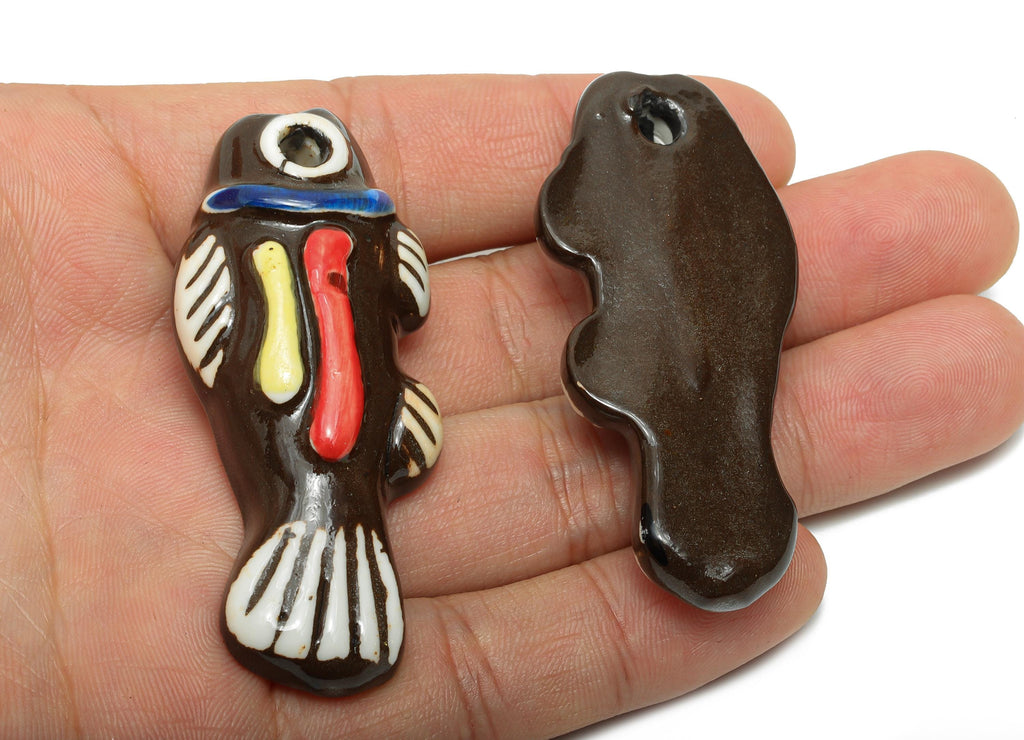 Glazed Ceramic Fish Beads - Black and White Fish Bead - Cute Marine Life Beads - Boho Fish Bead for DIY Jewelry - 61x26x12.54mm - NS2780 - DOMEDBAZAAR