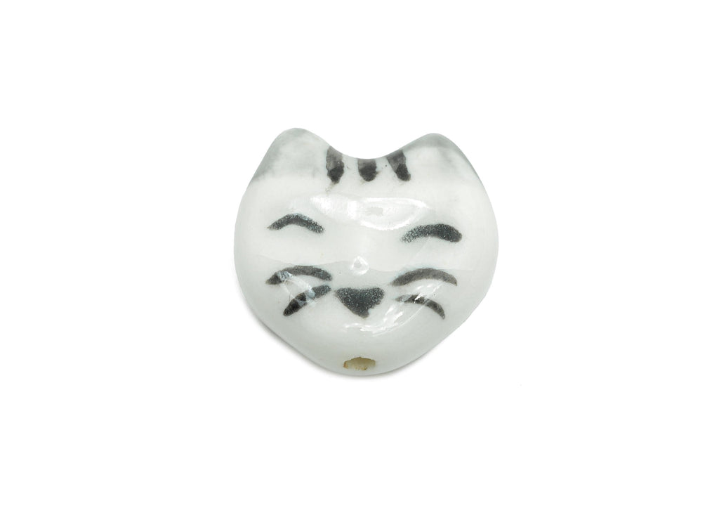 Glazed Ceramic Cat Bead - Handmade Cat Bracelet Bead - Lucky Cat Porcelain Bead - Cute Animal Bead for DIY Jewelry - 16.5x17x6.76mm - NS2769 - DOMEDBAZAAR