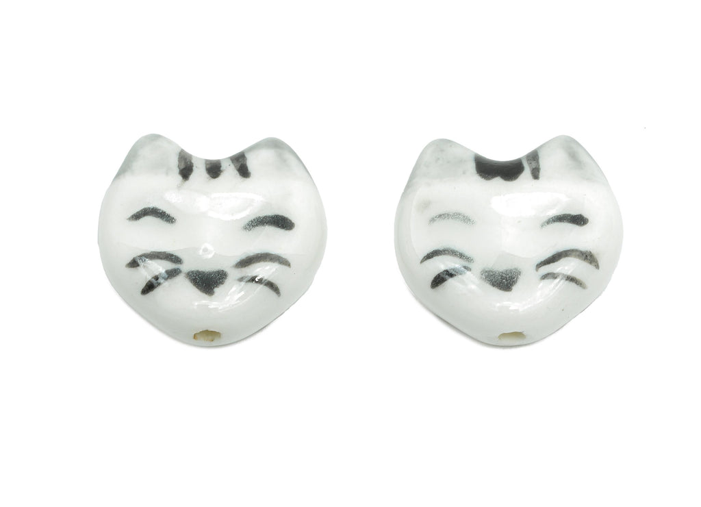 Glazed Ceramic Cat Bead - Handmade Cat Bracelet Bead - Lucky Cat Porcelain Bead - Cute Animal Bead for DIY Jewelry - 16.5x17x6.76mm - NS2769 - DOMEDBAZAAR