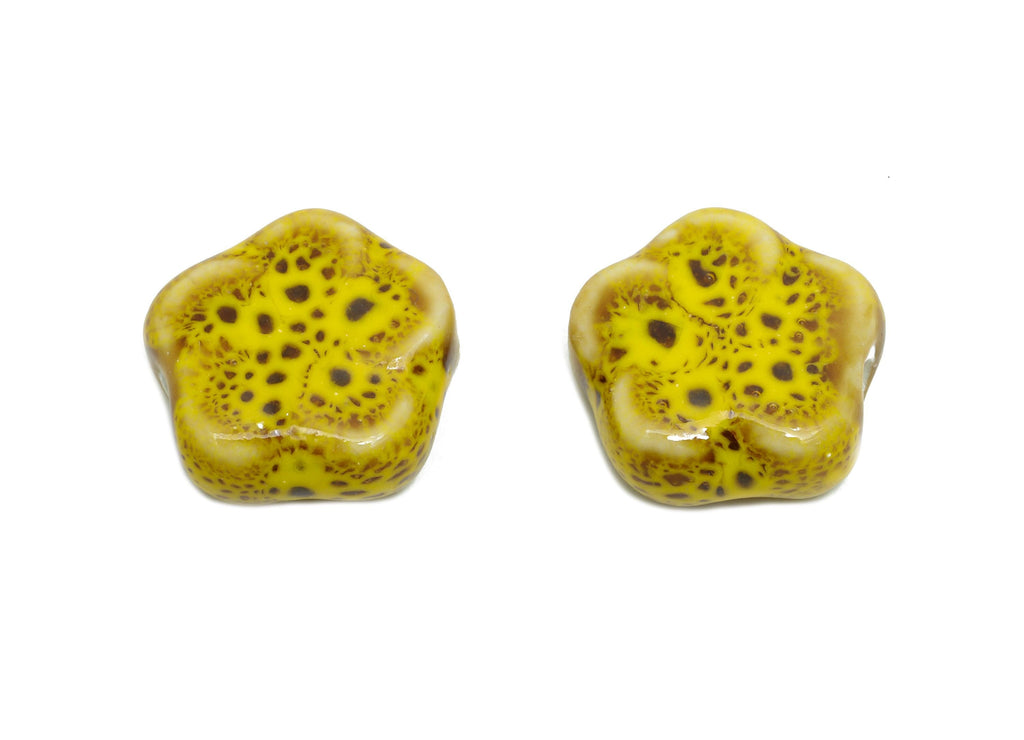 Glazed Ceramic Flower Beads - Textured Ceramic Spiral Beads Component - Handmade Beads - Jewelry Making Beads - 15.9x16.29x6.9mm - NS2844 - DOMEDBAZAAR