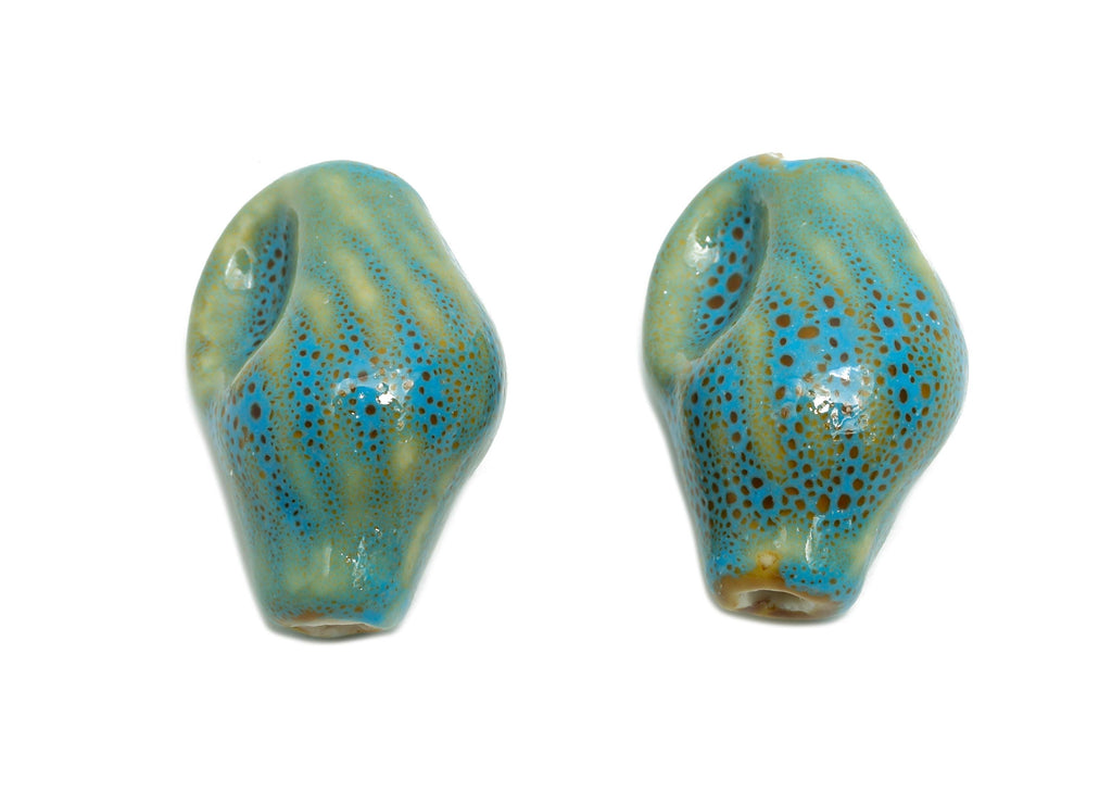 Glazed Ceramic Conch Shell Beads - Textured Shell Beads - Handmade Ceramic Bracelet Beads - Jewelry Component - 22x15.4x12.24mm - NS2846B - DOMEDBAZAAR