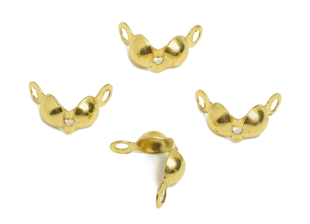 4mm Ball Chain Clasp - Raw Brass Chain Clasps - Crimp End Cap - Crimp Cover Beads - Cord Ends for Necklace Bracelet - 14.9x4x1.7mm - PP11233 - DOMEDBAZAAR