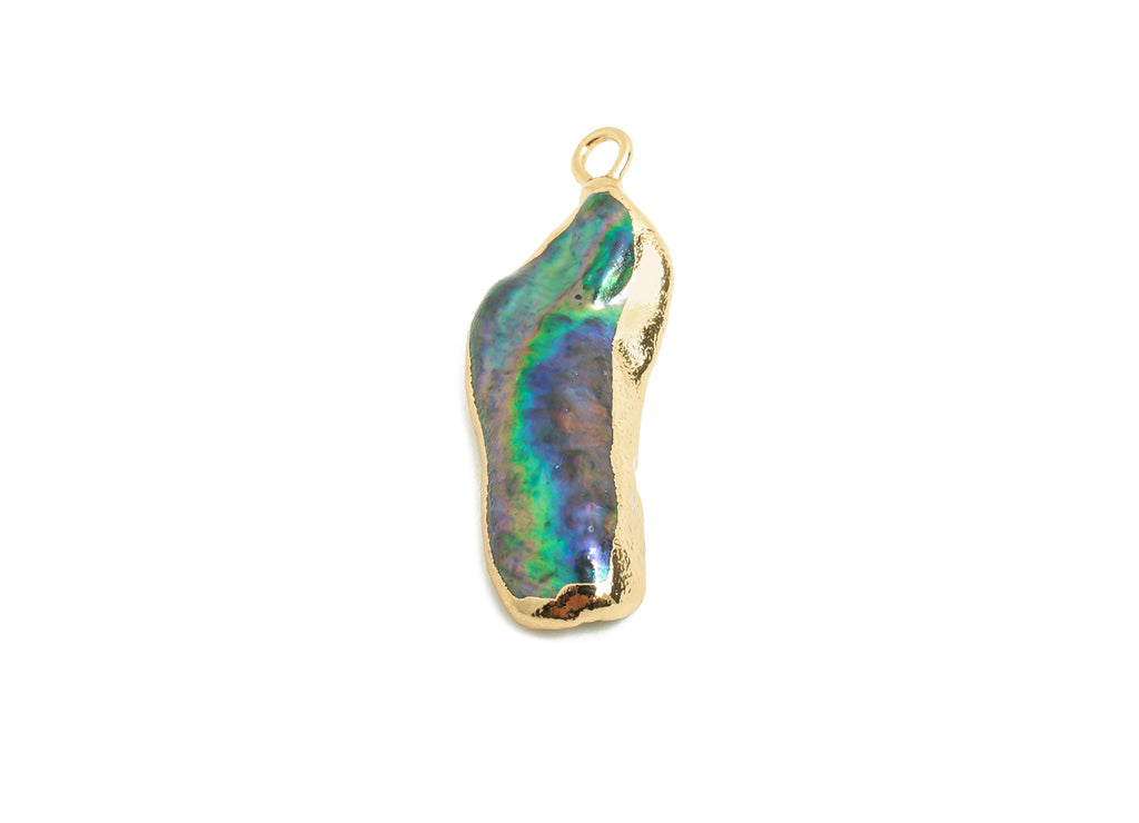 Natural Freshwater Shell Charm - Fresh Water Shells Pendant - Abalone Gold Framed Shell  - Gold Tone Plating - 34x10x3mm - NS2998 - DOMEDBAZAAR