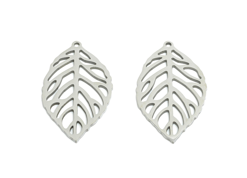 Steel Leaf Charms - Hollow Leaf Pendant For Jewelry Making - Classic Botanical Charm - Cutout Pendant For DIY Craft - 27x15x0.98mm - SS2531 - DOMEDBAZAAR