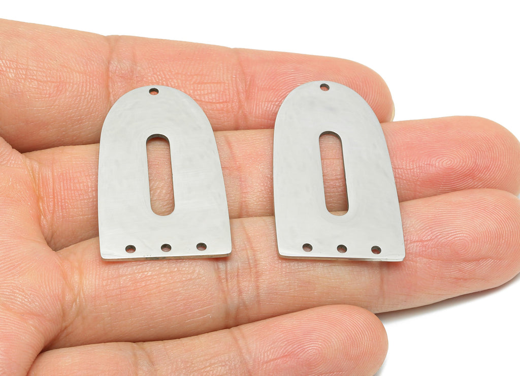 Steel Domed Connector - Flat Modern Connector Plate For Jewelry Making - Stainless Steel Multi-Hole Connector Pendant - 35x20x0.9mm - SS2521 - DOMEDBAZAAR