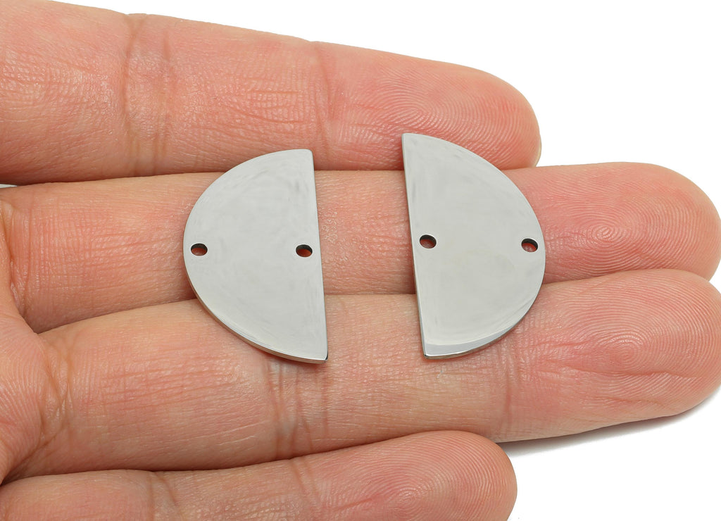 Stainless Steel Half Circle Pendant - Modern Minimalist Half Moon Pendant - Flat Half Round Connector For DIY Crafts - 29x14x0.98mm - SS2298 - DOMEDBAZAAR