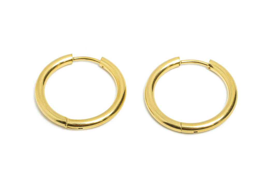 23x2.5mm Steel Hoop Earring - Elegant Gold Hoop Earring - Minimalist Circle Huggie Earring - 304 Stainless Steel- 22.6x22.6x2.5mm-SS1718-18G - DOMEDBAZAAR