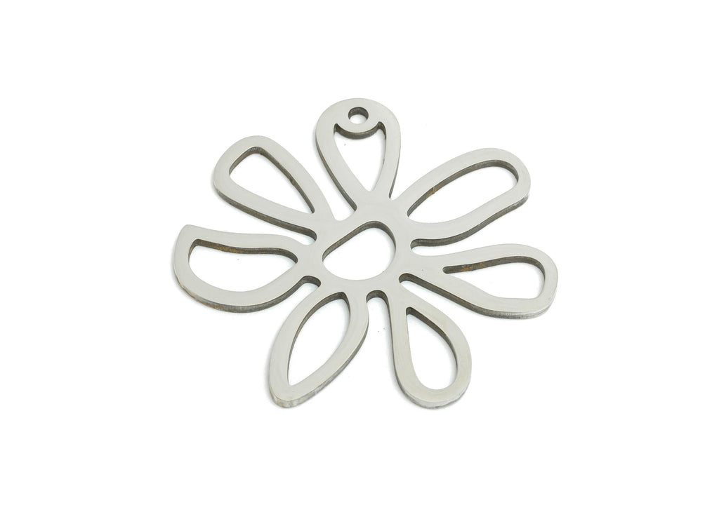 Steel Daisy Pendant - Stainless Steel Flower Earring Charm - Lightweight Steel Floral Cutout Flower for Necklace - 25.25x24x0.98mm - SS2518 - DOMEDBAZAAR