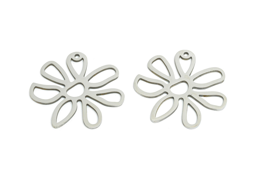 Steel Daisy Pendant - Stainless Steel Flower Earring Charm - Lightweight Steel Floral Cutout Flower for Necklace - 25.25x24x0.98mm - SS2518 - DOMEDBAZAAR