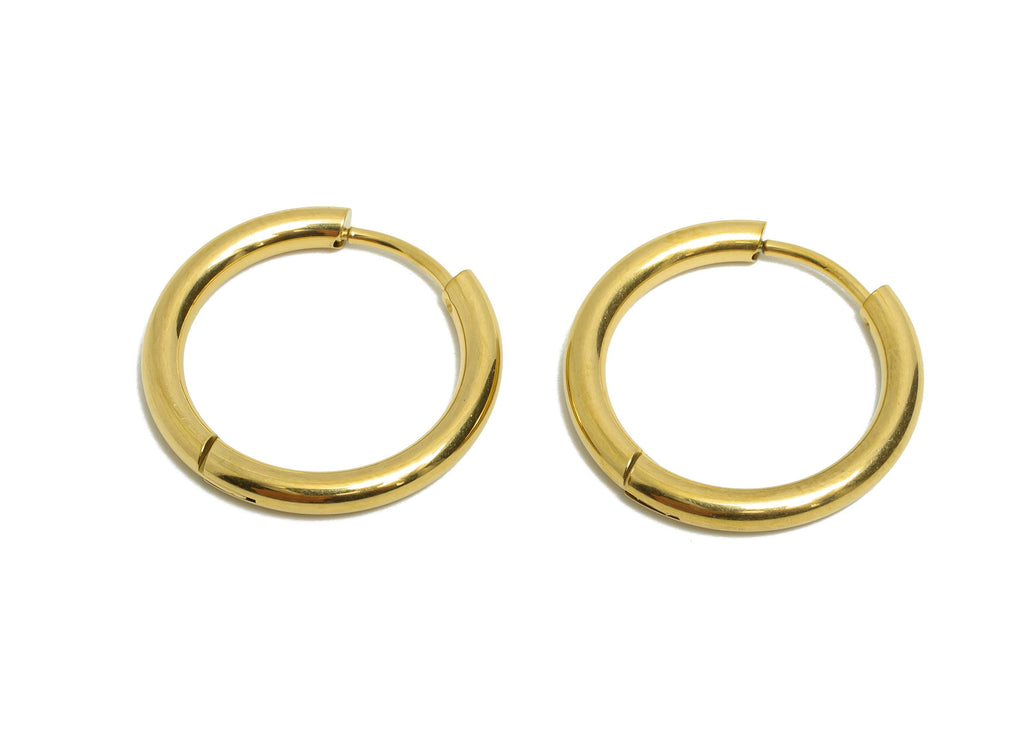 21x2.5mm Steel Hoop Earrings - Elegant Gold Hoop Earring - Minimalist Circle Huggie Earring - 304 Stainless Steel - 21x21x2.5mm - SS1718-16G - DOMEDBAZAAR