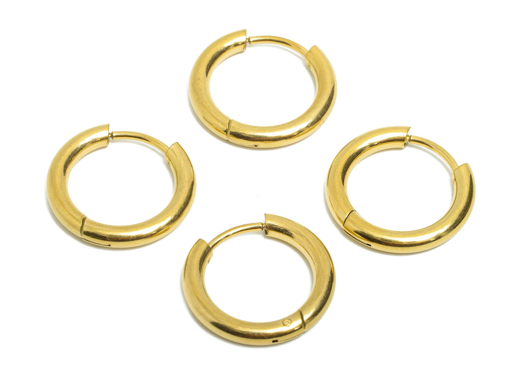 17x2.5mm Steel Hoop Earrings - Elegant Gold Hoop Earring - Minimalist Circle Huggie Earring - 304 Stainless Steel - 17x17x2.5mm - SS1718-12G - DOMEDBAZAAR