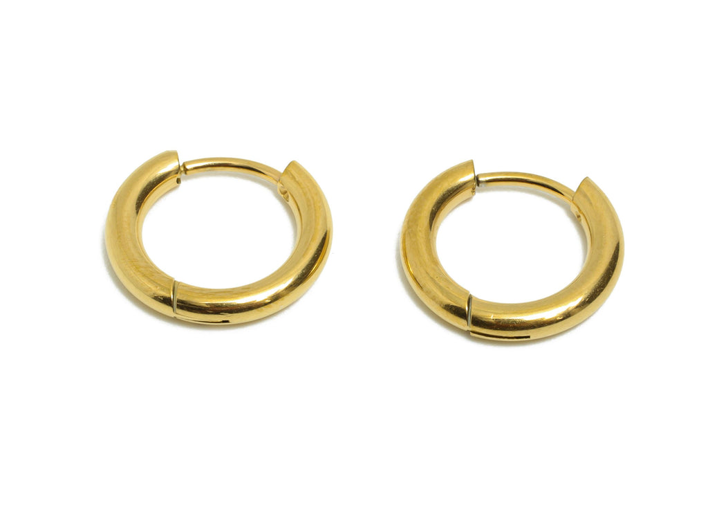 15x2.5mm Steel Hoop Earring - Elegant Gold Hoop Earring - Minimalist Circle Huggie Earring - 304 Stainless Steel - 15x15x2.5mm - SS1718-10G - DOMEDBAZAAR