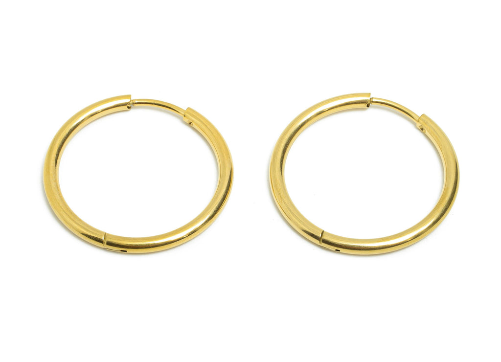 25x2mm Steel Hoop Earrings - Elegant Gold Hoop Earring - Minimalist Circle Huggie Earring - 304 Stainless Steel - 24.7x24.7x2mm - SS1717-20G - DOMEDBAZAAR