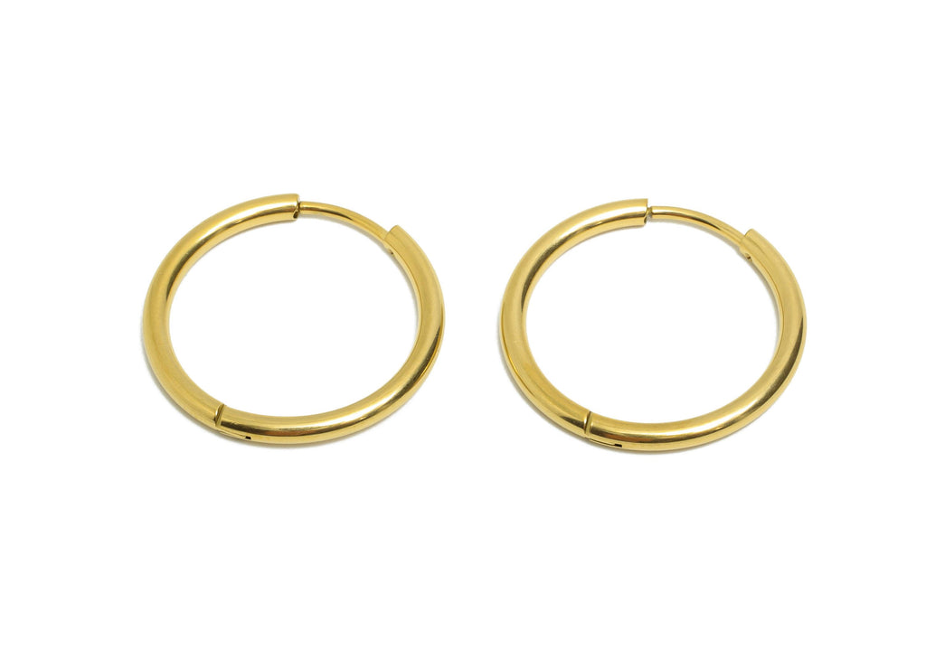 22x2mm Steel Hoop Earrings - Elegant Gold Hoop Earring - Minimalist Circle Huggie Earring - 304 Stainless Steel - 22.1x22.1x2mm - SS1717-18G - DOMEDBAZAAR