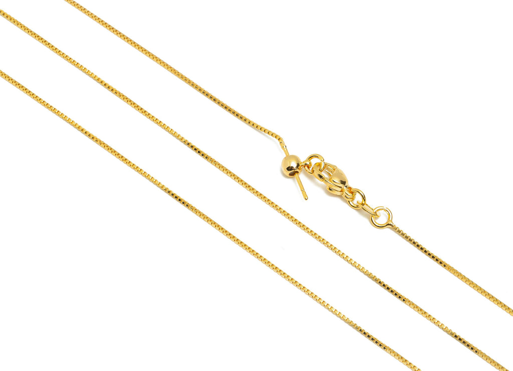 47cm Brass Box Chain - Adjustable Finished Chain - Gold Brass Tassel Ear Wire - Ball Rubber Earring Stopper Nuts - 18K Gold Plated -RGP10437 - DOMEDBAZAAR