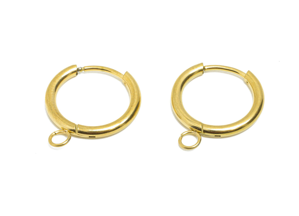 Steel Hoop Earrings - Gold Hoop Earring Clasp with Loop - Minimalist Circle Huggie Earring - 304 Stainless Steel - 19.7x15.96x2.1mm - SS2222 - DOMEDBAZAAR