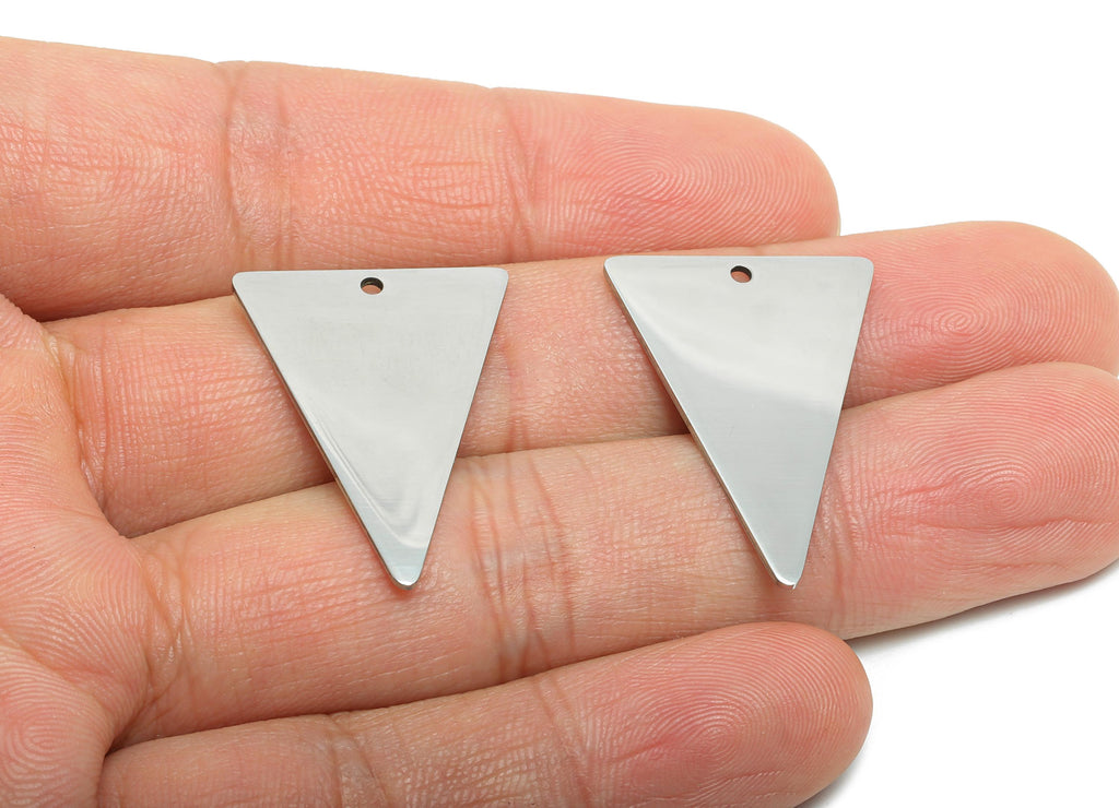 Steel Triangle Pendant - Stainless Steel Geometric Earring Charm - Triangle Metal Sleek For Handmade - Modern Charm - 28x20x0.98mm - SS2530 - DOMEDBAZAAR