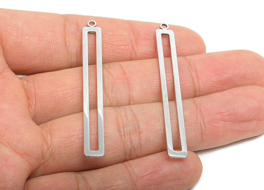 Steel Rectangle Earring Charm - Minimalist Geometry Frame for DIY Jewelry - High-Quality Stainless Steel  Charm - 53x6x0.98mm - SS2273 - DOMEDBAZAAR