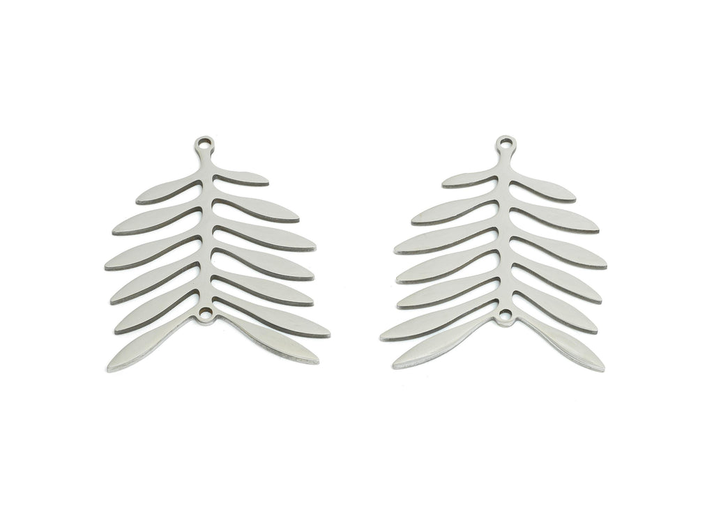 Steel Leaf Connector - Steel Olive Branch Charm - Stainless Steel Fern or Palm Leaf Connector - Minimalist Jewelry - 29x23x0.98mm - SS2525 - DOMEDBAZAAR