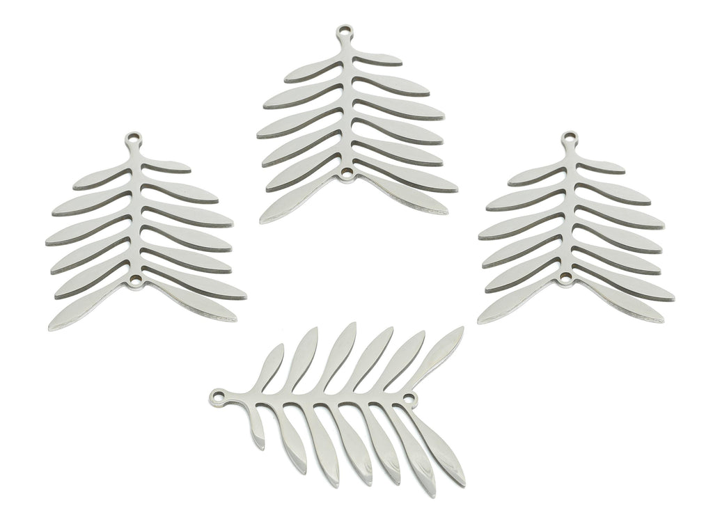 Steel Leaf Connector - Steel Olive Branch Charm - Stainless Steel Fern or Palm Leaf Connector - Minimalist Jewelry - 29x23x0.98mm - SS2525 - DOMEDBAZAAR