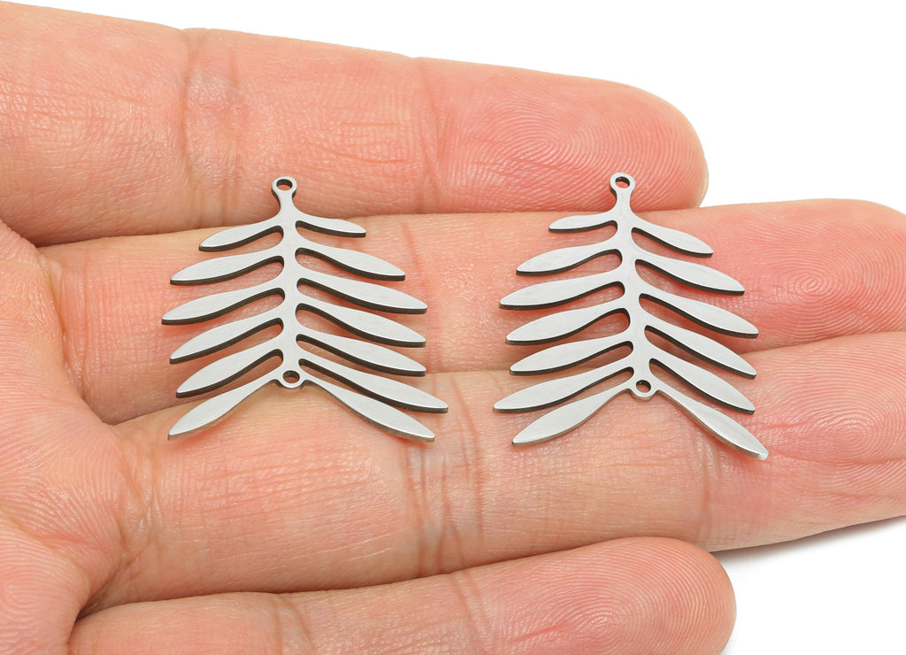 Steel Leaf Connector - Steel Olive Branch Charm - Stainless Steel Fern or Palm Leaf Connector - Minimalist Jewelry - 29x23x0.98mm - SS2525 - DOMEDBAZAAR