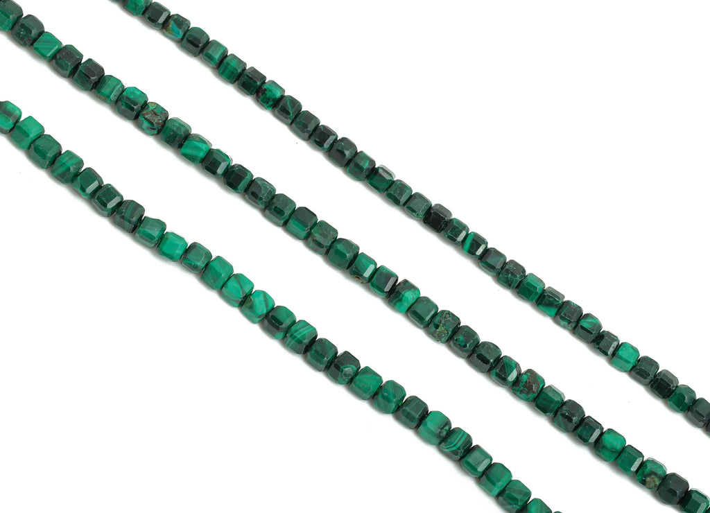 2mm Malachite Natural Stone - Faceted Cube Malachite 15.5inch&#39; /Strand - Geometry Gemstone Beads for Handmade - Faceted Beads - NS2438 - DOMEDBAZAAR