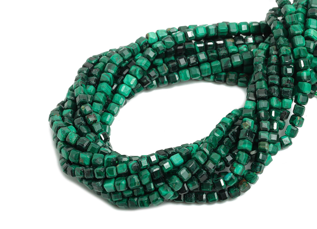 2mm Malachite Natural Stone - Faceted Cube Malachite 15.5inch&#39; /Strand - Geometry Gemstone Beads for Handmade - Faceted Beads - NS2438 - DOMEDBAZAAR