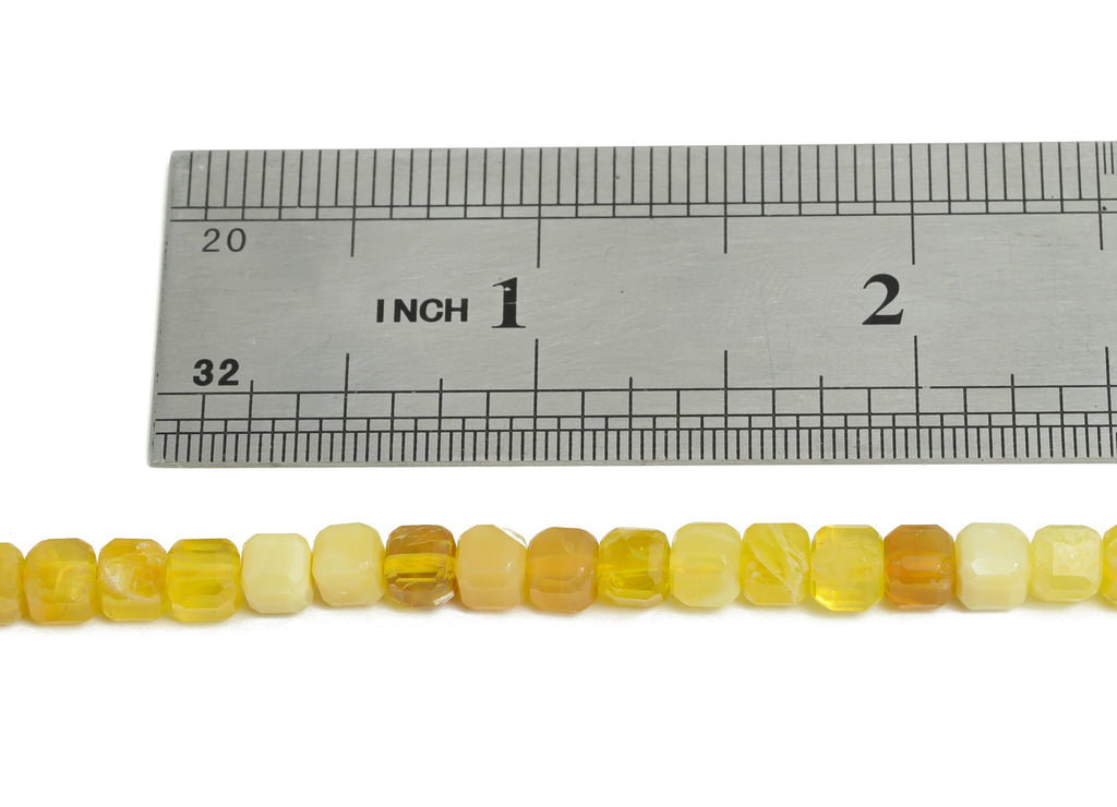 5mm Yellow Opal Natural Stone Beads - Cube Faceted Huang Opal 15.5 inch /Strand - Gemstone Beads for Handmade - DIY Crafting Beads - NS2485 - DOMEDBAZAAR