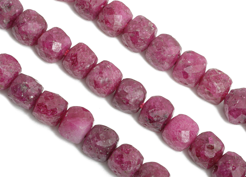 4mm Ruby Natural Stone Beads - Faceted Cube Raby 15 inch /Strand - Gemstone Beads for Handmade - Crafting Bead - Jewelry Making - NS2464 - DOMEDBAZAAR