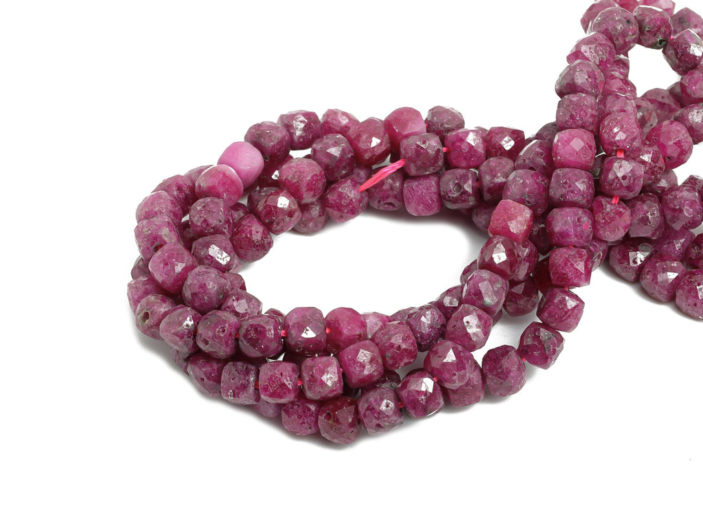 4mm Ruby Natural Stone Beads - Faceted Cube Raby 15 inch /Strand - Gemstone Beads for Handmade - Crafting Bead - Jewelry Making - NS2464 - DOMEDBAZAAR