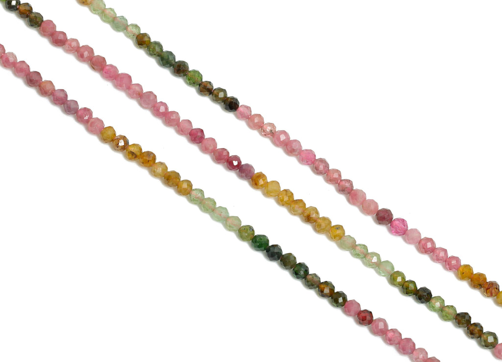 2.5mm Tourmaline Natural Stone Bead - Rainbow Faceted Round Tourmaline 15.5 inch /Strand - Gemstone Bead for Handmade - Jewelry DIY - NS2409 - DOMEDBAZAAR