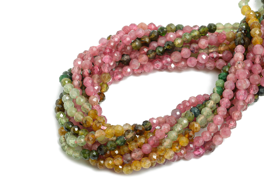 2.5mm Tourmaline Natural Stone Bead - Rainbow Faceted Round Tourmaline 15.5 inch /Strand - Gemstone Bead for Handmade - Jewelry DIY - NS2409 - DOMEDBAZAAR
