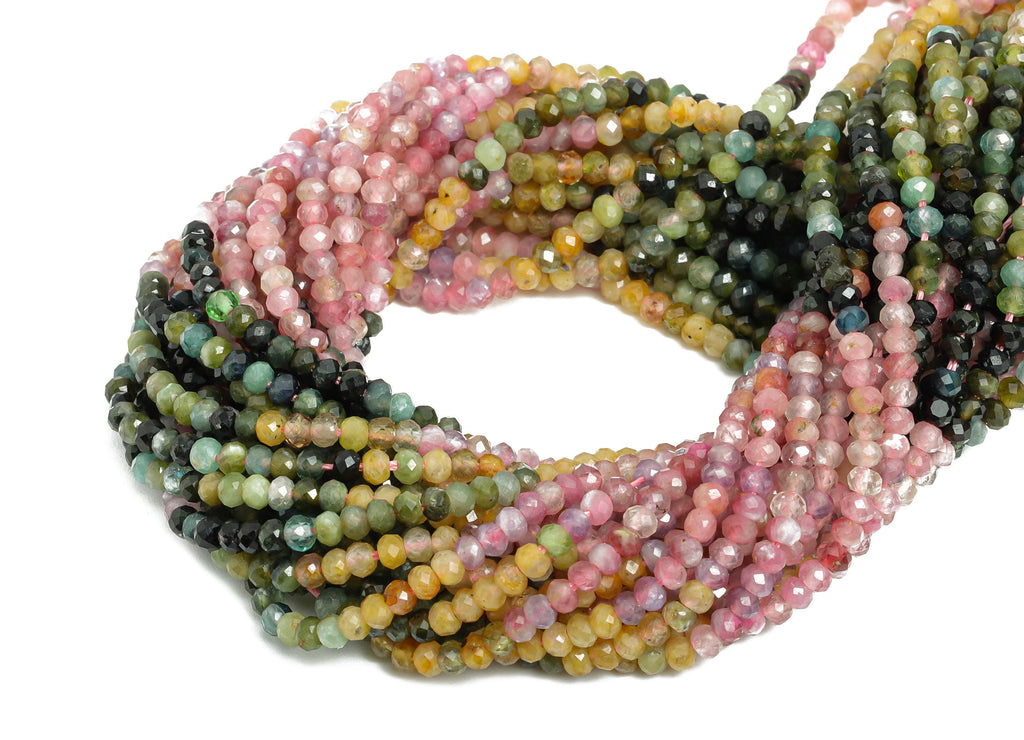2.8x2.2mm Tourmline Natural Stone Beads - Faceted Rondella Tourmline 15.5 inch /Strand - Gemstone Beads for Handmade - Crafting Bead -NS2465 - DOMEDBAZAAR