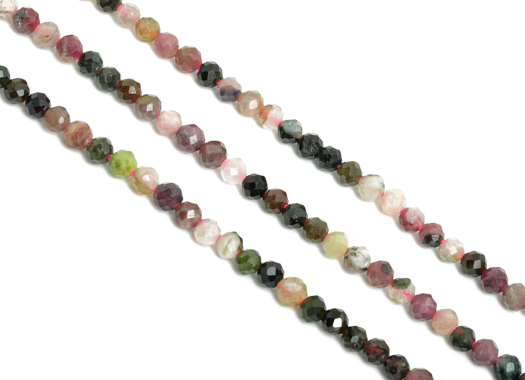 3mm Colored Tourmaline Natural Stone Bead - Faceted Round 15.5 inch /Strand - Natural Gemstone Beads for Handmade - Crafting Bead - NS2507 - DOMEDBAZAAR